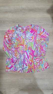 Lilly Pulitzer Elsa Silk Blouse Resort White Scuba to Cuba Print Size Medium